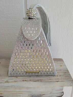 Silver Crystal Pyramid Evening Clutch with Wristlet Wedding Cruise Party